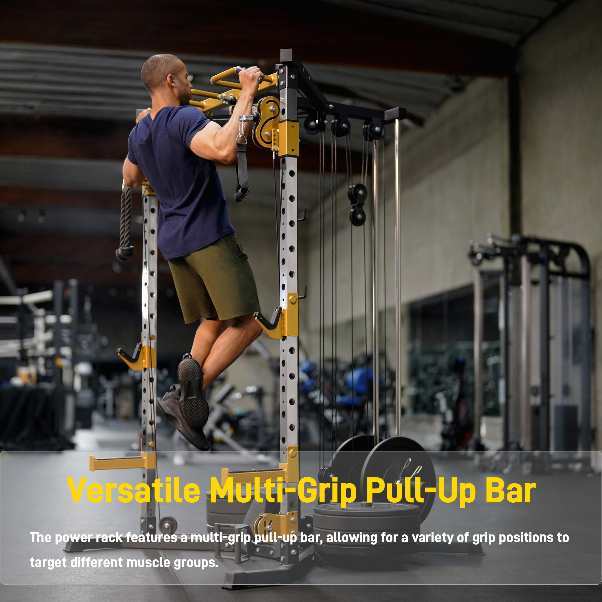 Versatile Power Rack with Cable Pulley System for Home Gym