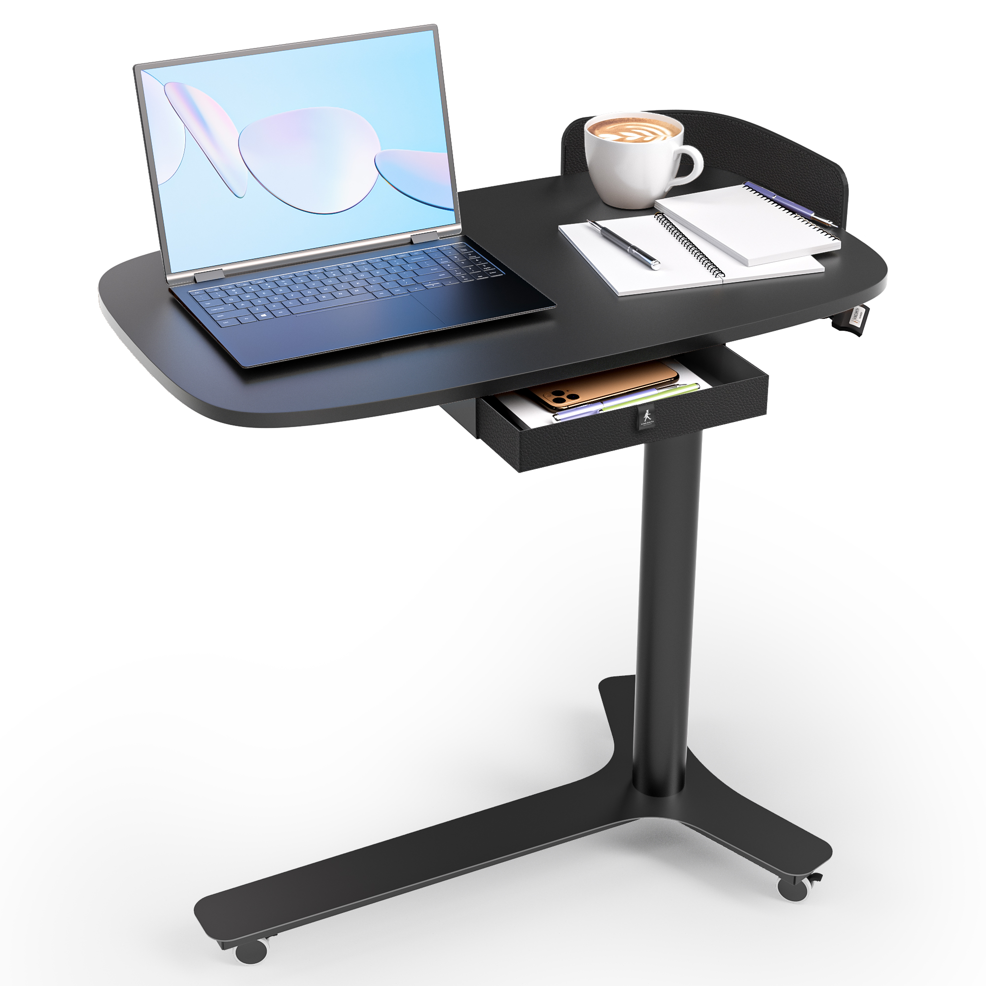 Rolling Adjustable Height Desk with Drawer and Wheels, Portable Small Standing Desk Pneumatic for Home Office