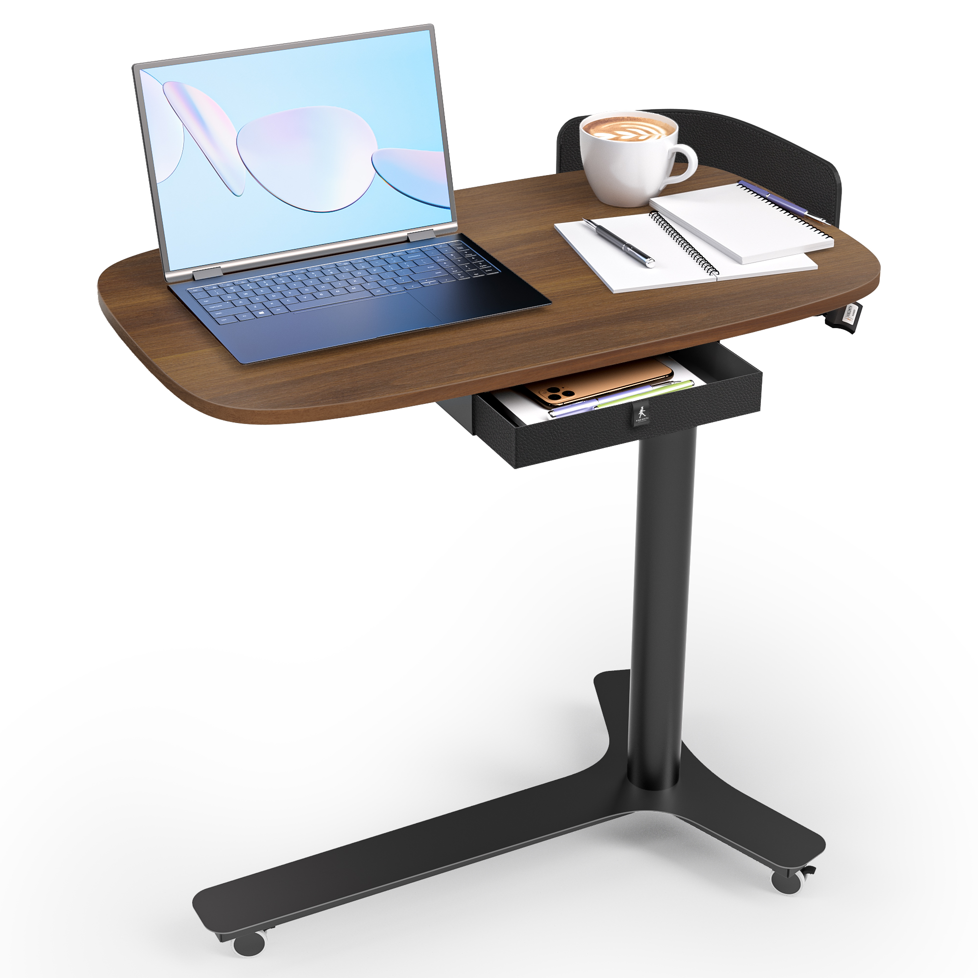 Rolling Adjustable Height Desk with Drawer and Wheels, Portable Small Standing Desk Pneumatic for Home Office