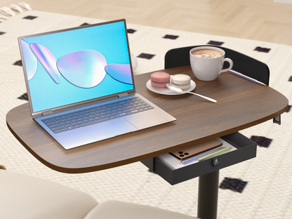 Rolling Adjustable Height Desk with Drawer and Wheels, Portable Small Standing Desk Pneumatic for Home Office
