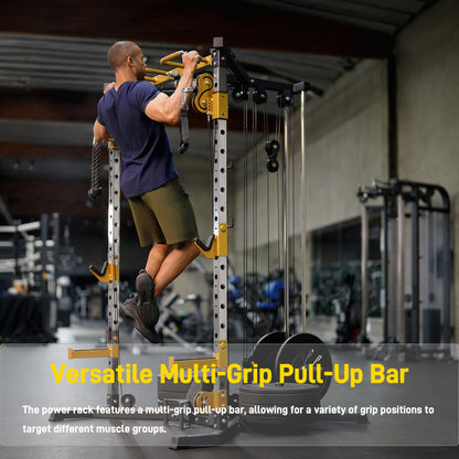 Versatile Power Rack with Cable Pulley System for Home Gym